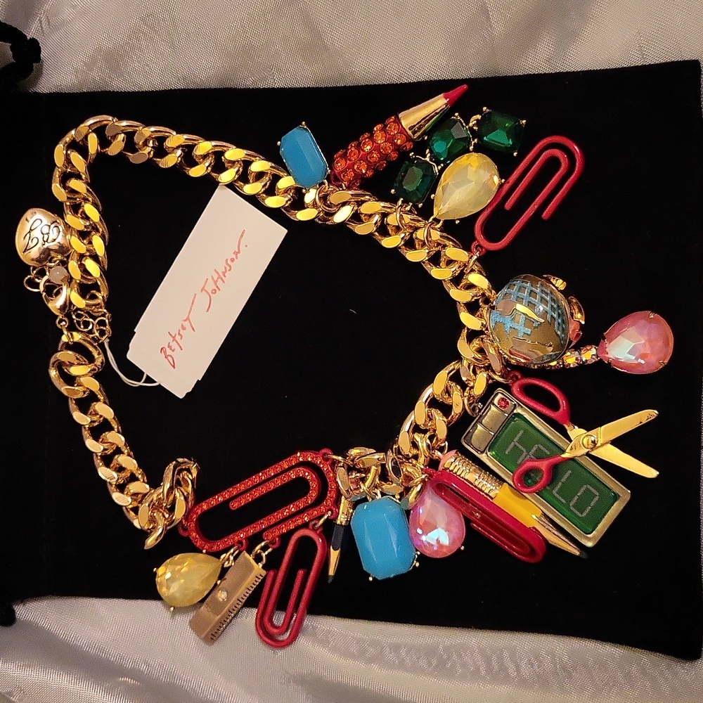 Betsey Johnson Gold Necklace with Colorful Charms